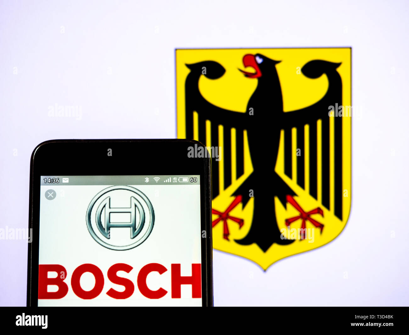 En esta foto ilustrativa un logotipo de Bosch VE mostrado en un teléfono inteligente. Foto de stock