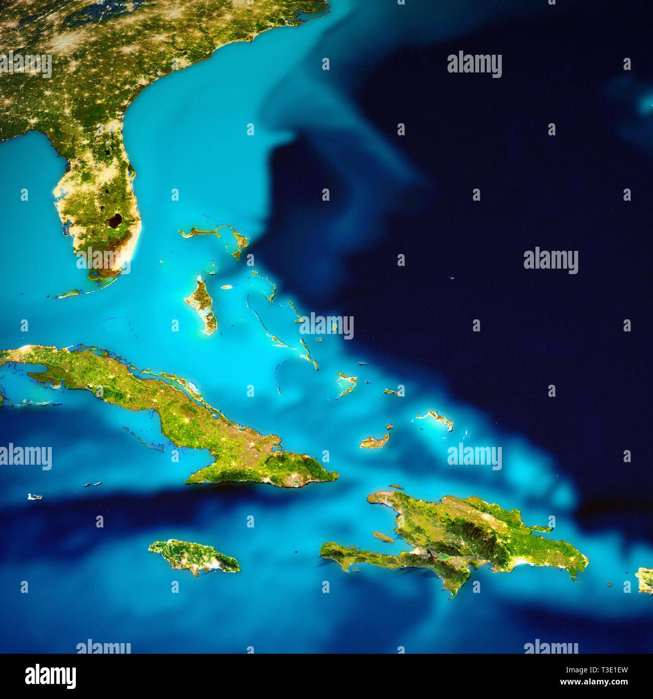 Mapa de las islas del Caribe y las Bahamas. Los elementos de esta imagen proporcionada por la NASA. 3D rendering Foto de stock