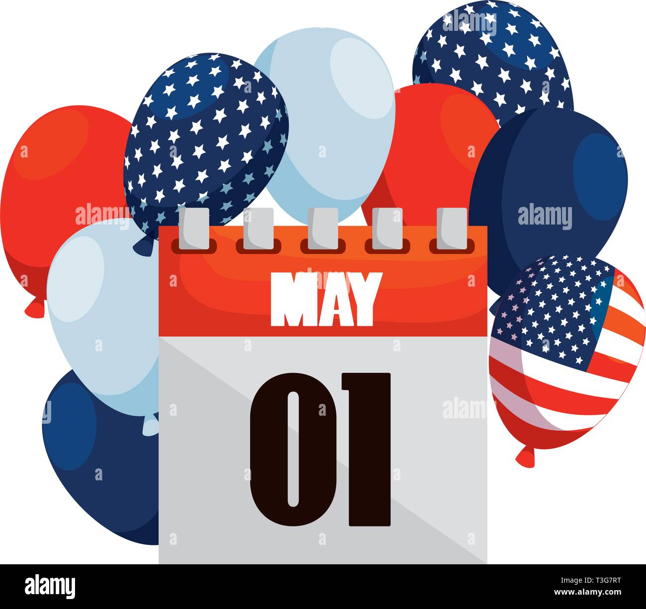 Los globos de helio con bandera de EE.UU. y el 1 de mayo el calendario  Imagen Vector de stock - Alamy