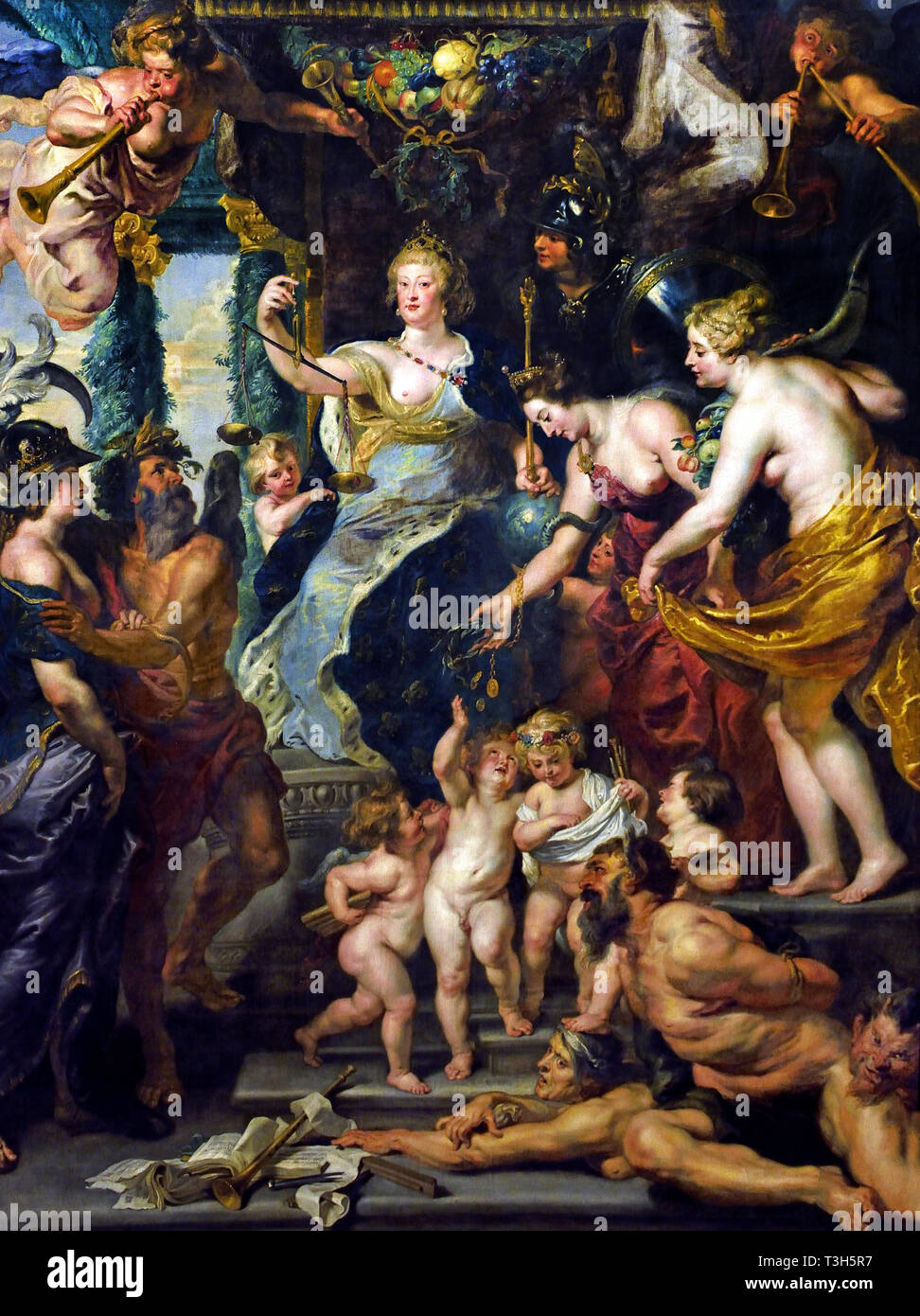 La felicidad de la regencia de María de Médicis - El Marie de Médicis Ciclo 1622-1624 por Peter Paul Rubens, encargado por la Reina María de Médicis, viuda del rey Enrique IV de Francia, para el Palacio de Luxemburgo en París, Foto de stock