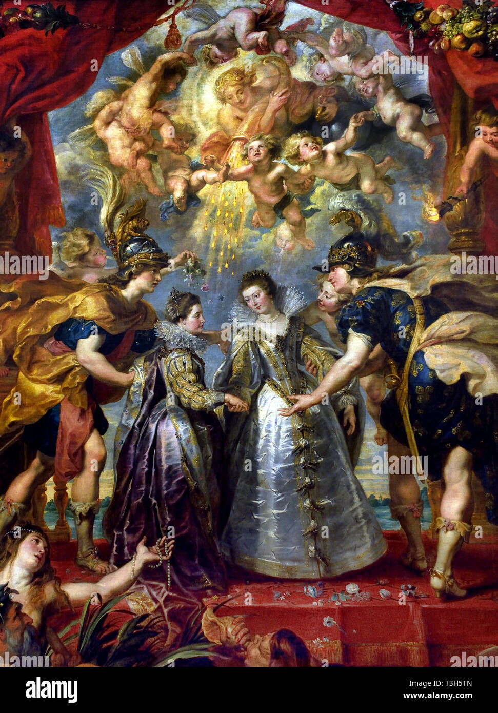 El intercambio de las Princesas en la frontera española - El Marie de Médicis Ciclo 1622-1624 por Peter Paul Rubens, encargado por la Reina María de Médicis, viuda del rey Enrique IV de Francia, para el Palacio de Luxemburgo en París, Foto de stock