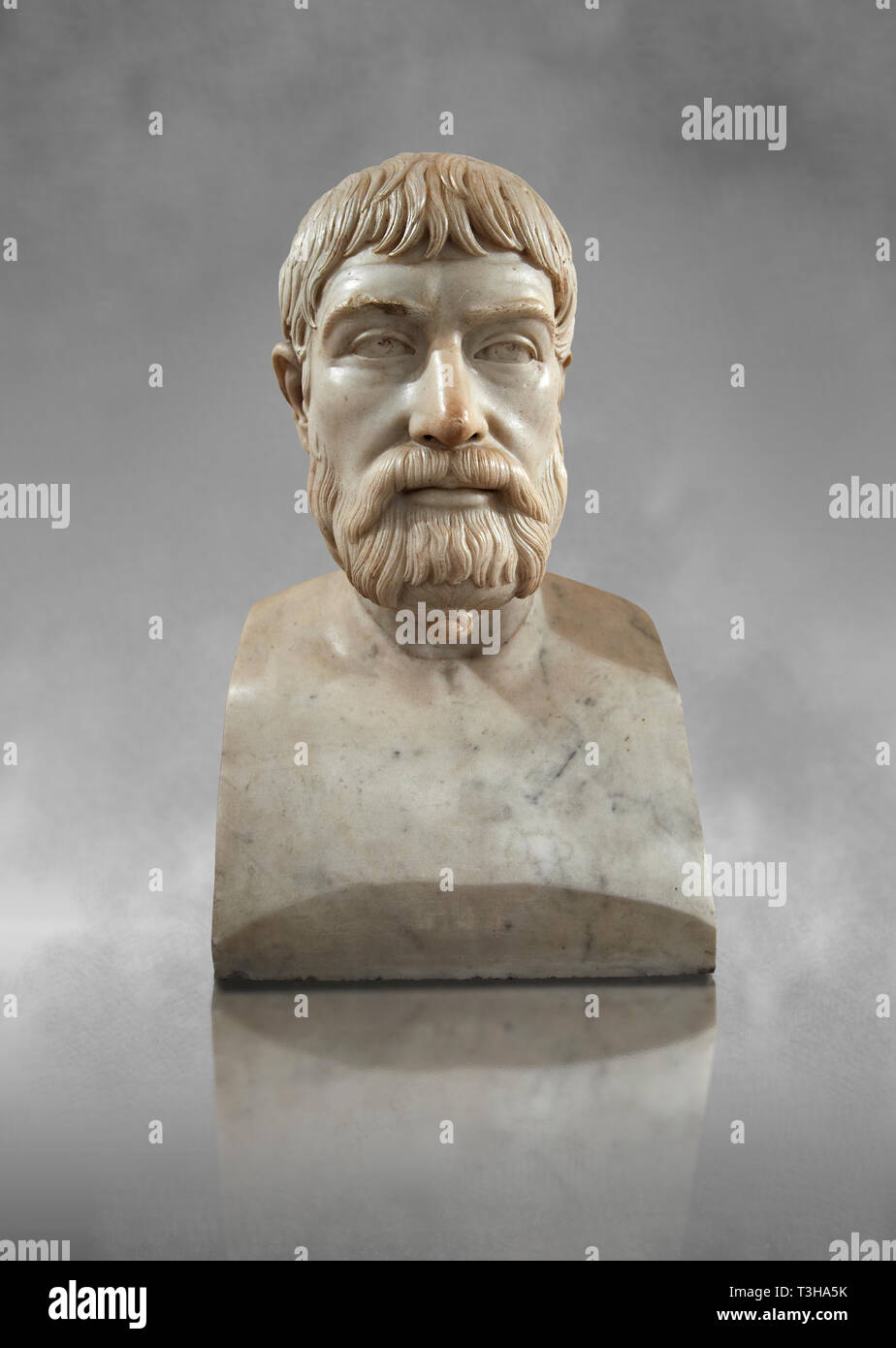 Escultura de mármol romano busto de Píndaro, 1 130-140 AD original de mediados del siglo V A.C. Hellanistic original griego, inv 6144, el Museo de Arqueología, la I Foto de stock
