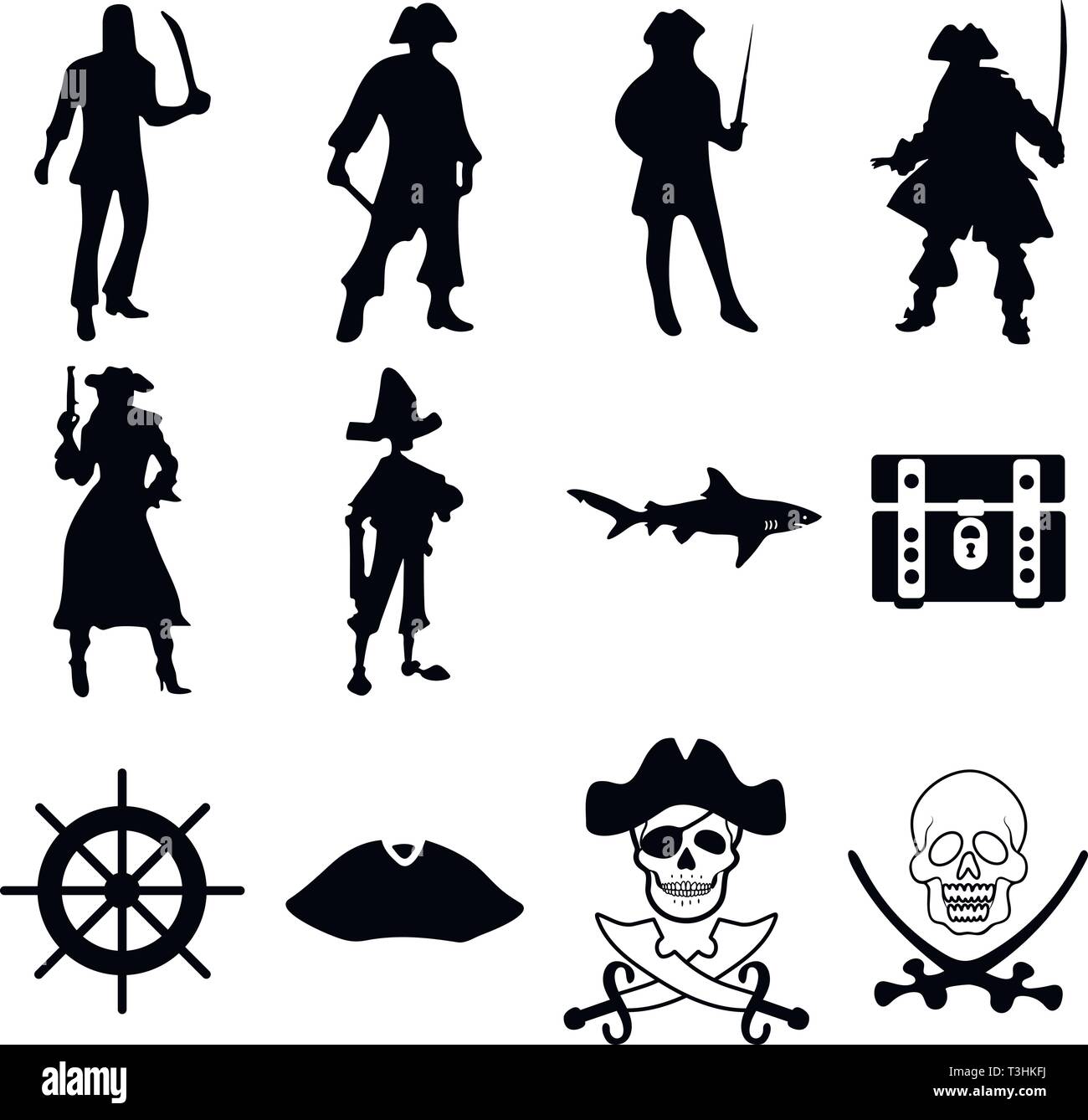 Piratas Iconos Conjunto De Vectores Sobre Fondo Blanco. Estándar