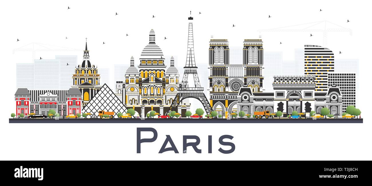 París, Francia La ciudad con edificios de color aislado en blanco. Ilustración vectorial. Los viajes de negocios y el concepto con la arquitectura histórica. Ilustración del Vector