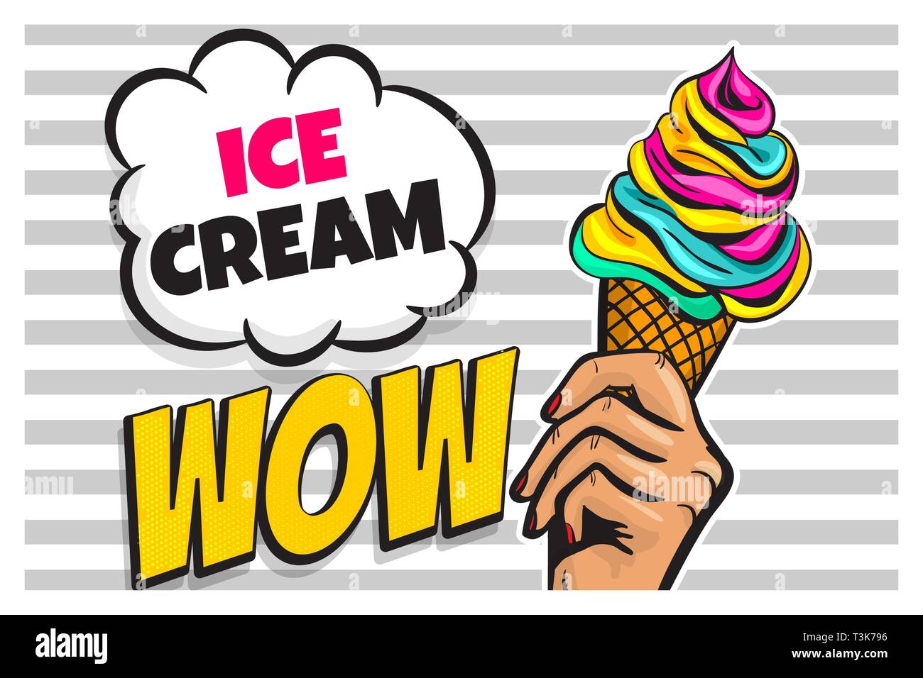 Mujer blanca mano sostenga el cono de helado arte pop Imagen Vector de  stock - Alamy