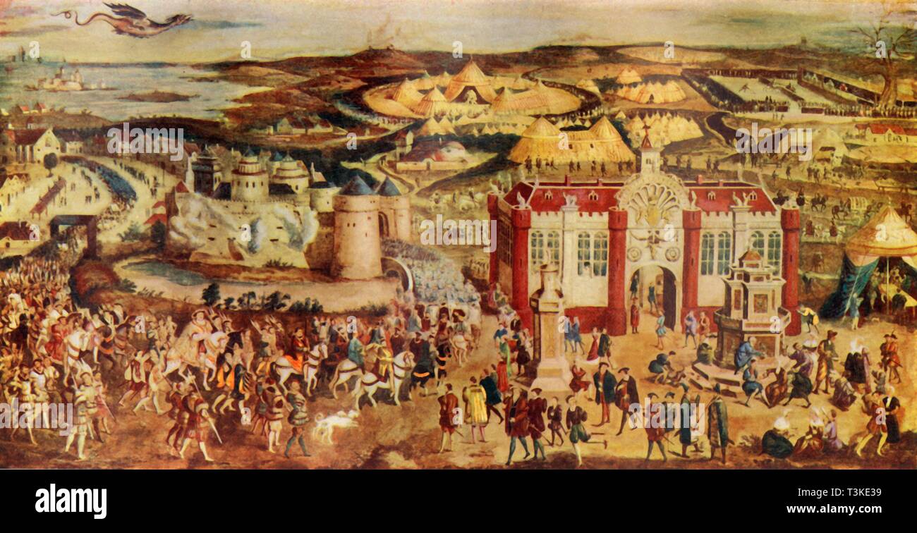 "El rey Enrique VIII. Reunión...Francisco...El Campo del Paño de Oro', 1520 (c1930). Creador: Desconocido. Foto de stock