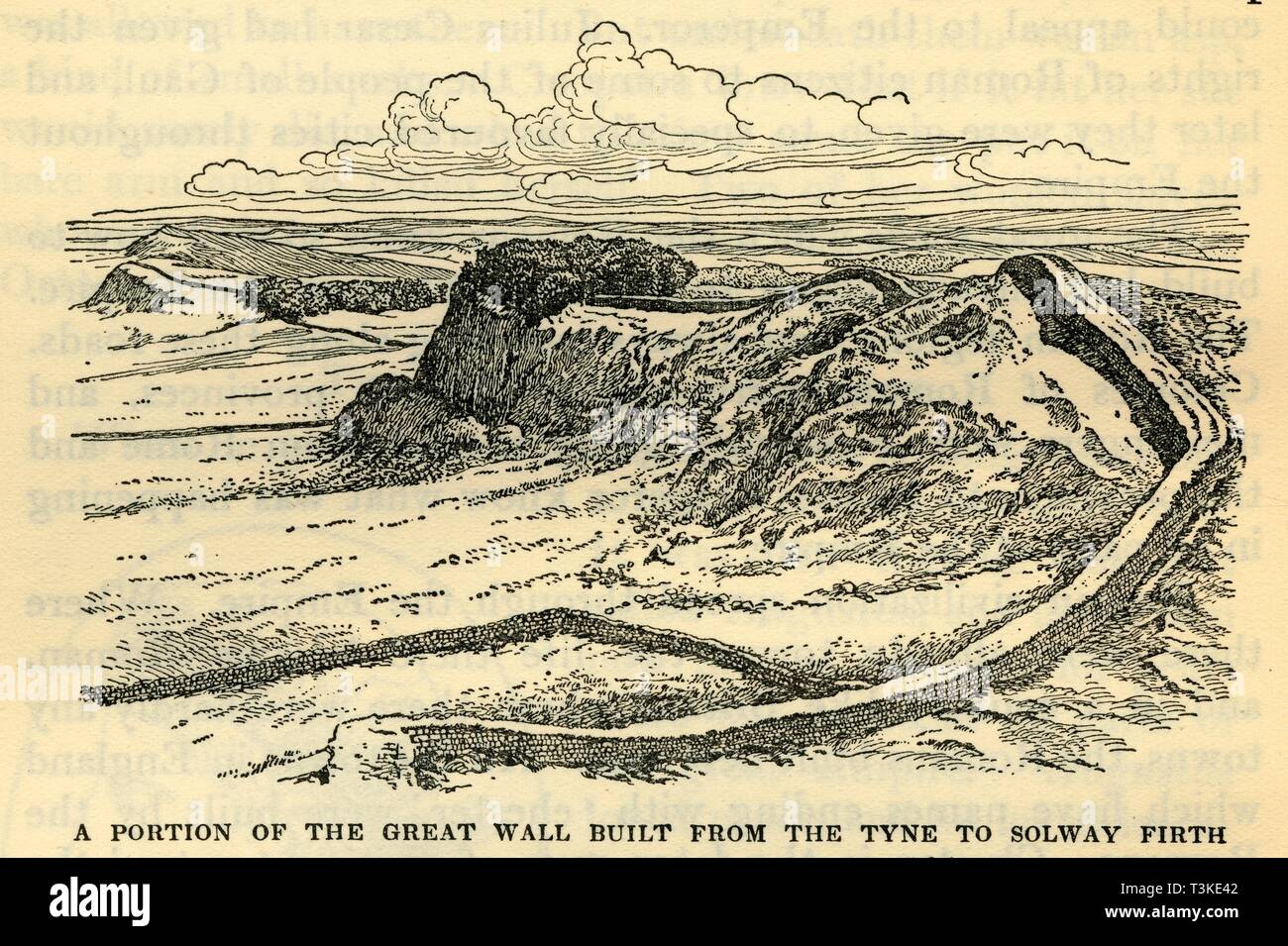 "Una parte de la gran muralla construida desde el Tyne a estuario Solway por el emperador Adriano en el 121 D.C." Creador: Desconocido. Foto de stock