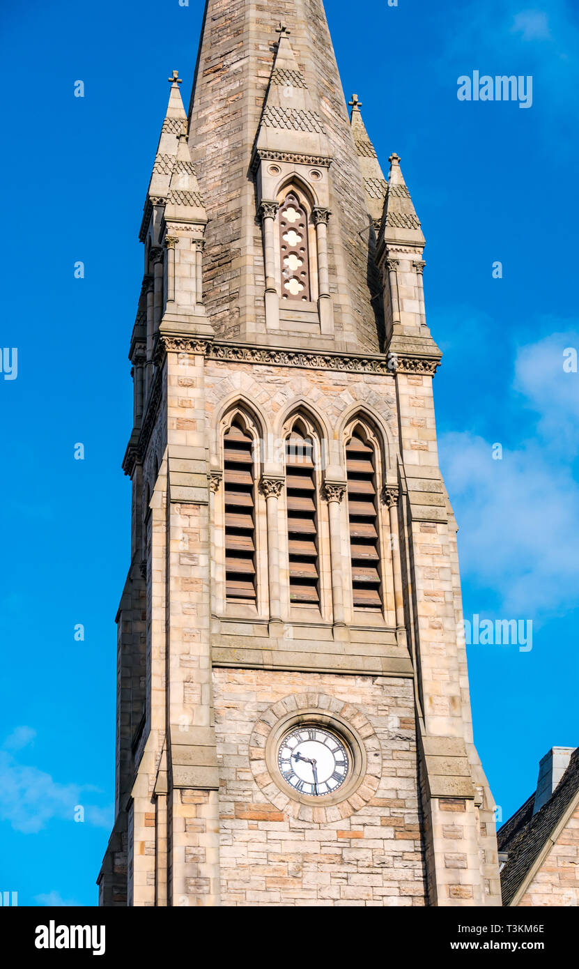Espira de Pilrig Victoriano St Paul's, Iglesia de Escocia, de estilo gótico francés por Peddie & Kinnear, Leith Walk, Edimburgo, Escocia, Reino Unido Foto de stock