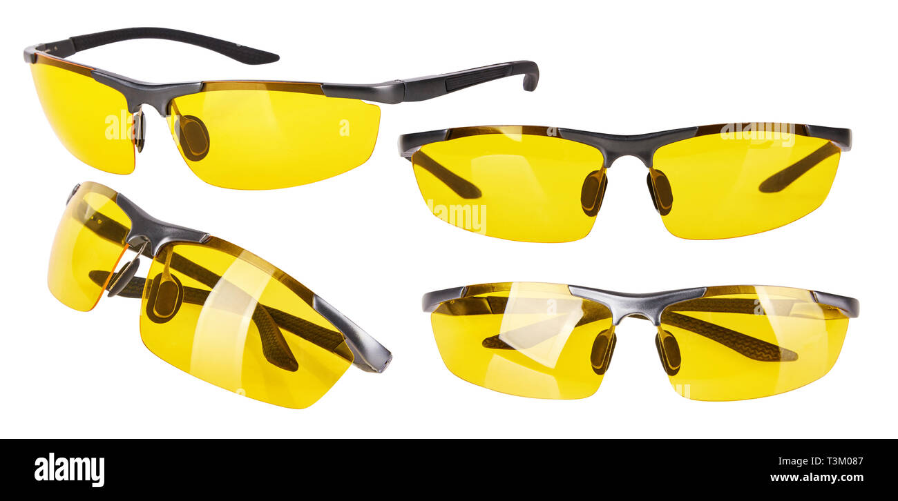 Moda gafas con lentes de color amarillo. Noche ocular gafas para los  conductores de automóviles. Aislado en blanco. Gafas de sol Fotografía de  stock - Alamy