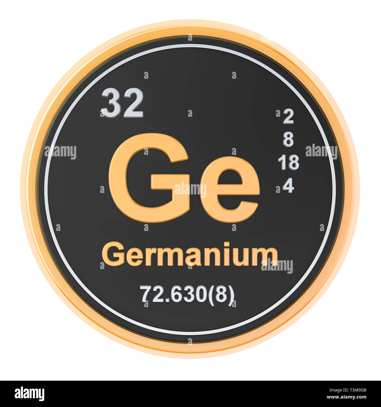 Germanio Ge elemento químico. 3D rendering aislado sobre fondo blanco. Foto de stock