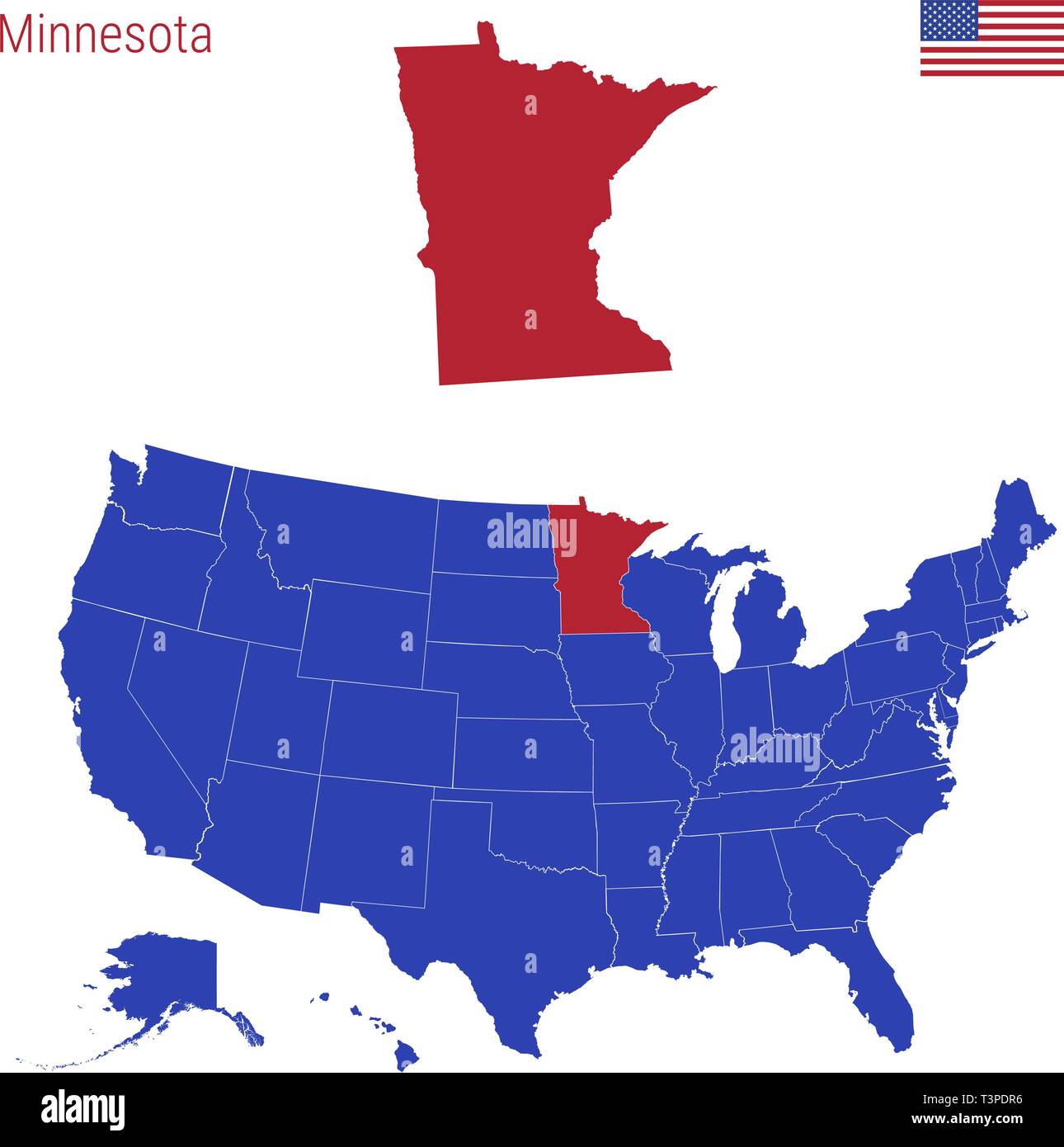 El estado de Minnesota está resaltada en rojo. Mapa de vectores de los
