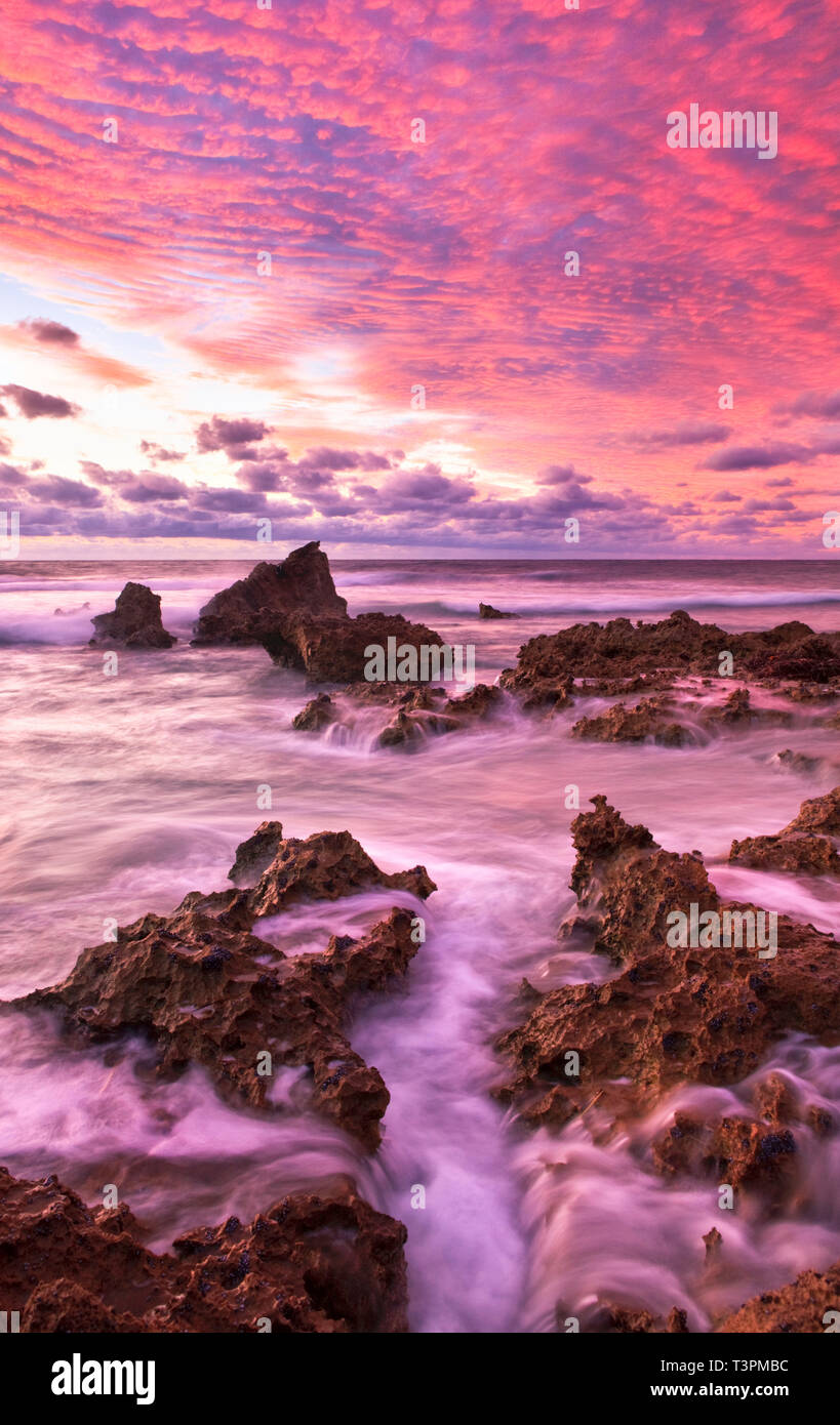 Las rocas calcáreas en Trigg Playa. Costa de Perth, Australia Occidental Foto de stock