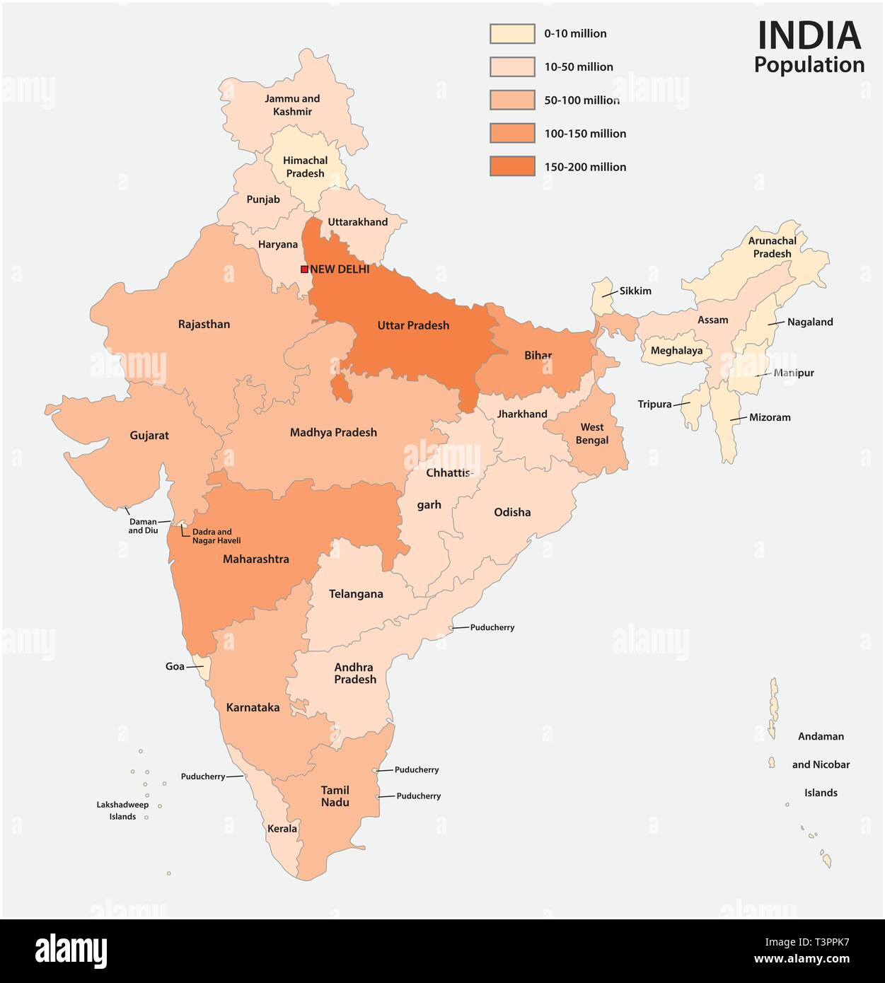 Mapa de población de vectores de la república de la india Ilustración del Vector