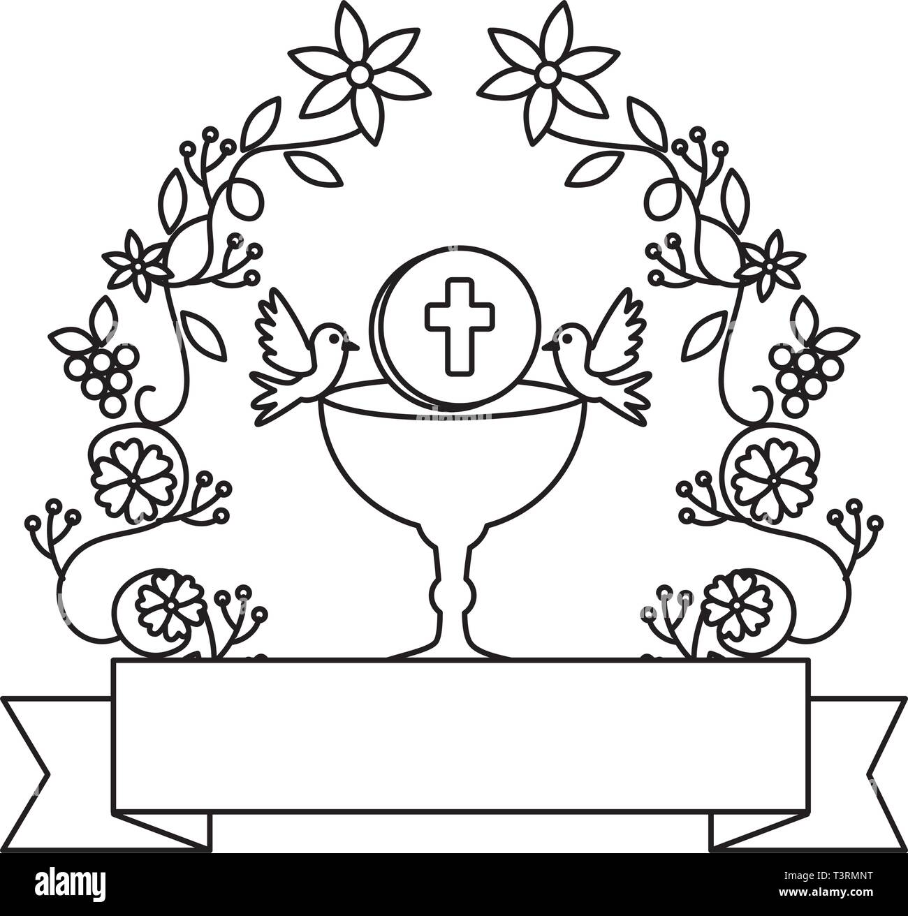 Primera comunión en el cáliz con corona de flores Imagen Vector de stock Alamy