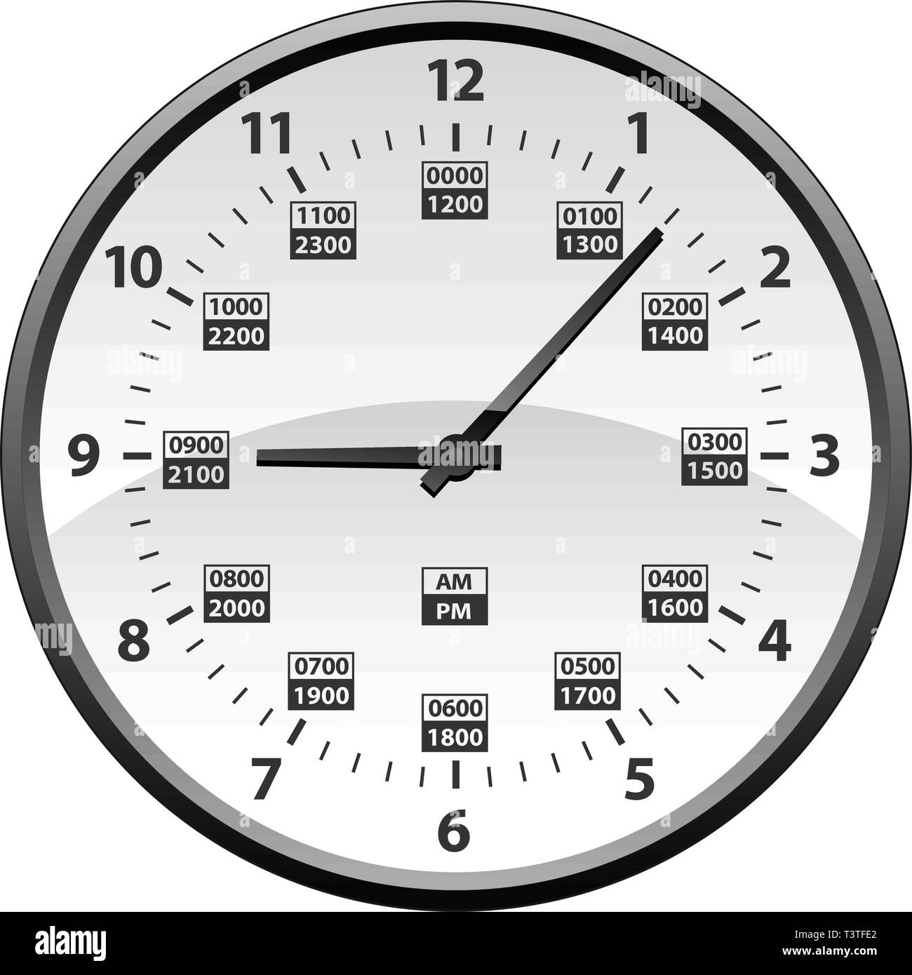 De 12 a 24 horas reloj militar aislado de conversión vectorial Imagen Vector de stock - Alamy