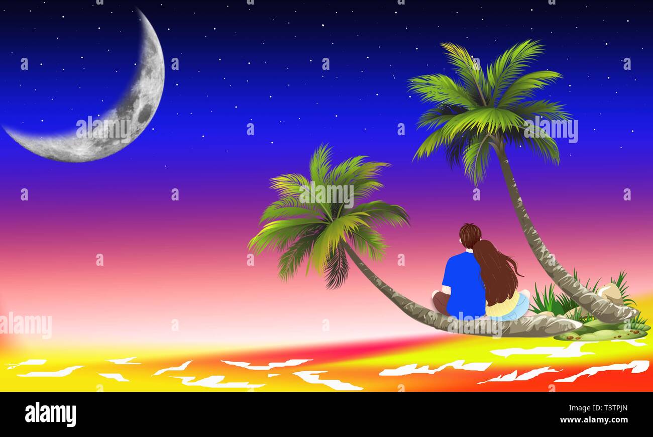 Pareja romántica sentada en la luna fotografías e imágenes de alta  resolución - Alamy