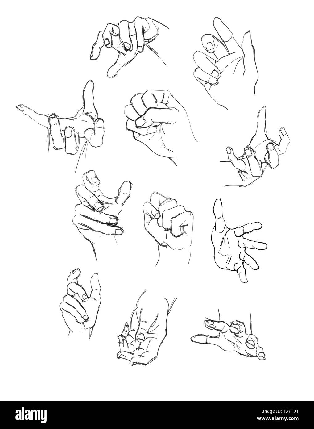 Vector juego de manos y gestos, dibujo a lápiz Imagen Vector de stock -  Alamy