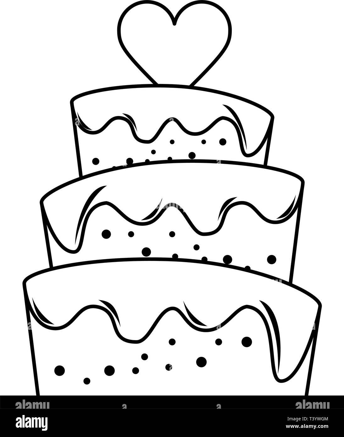 Pastel de boda con corazón caricatura en blanco y negro Imagen Vector de  stock - Alamy