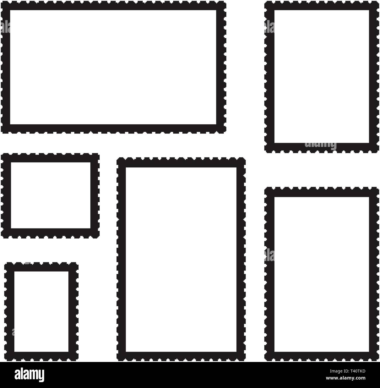 Siluetas de sellos postales. Iconos de marcas postales y tarjetas