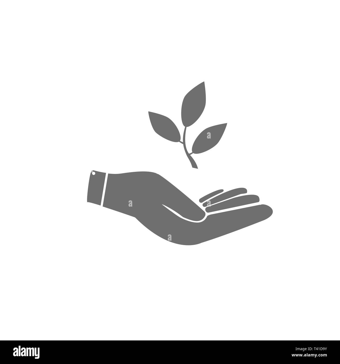 Germinan en un signo de mano de la protección ambiental, icono web. VEC Ilustración del Vector