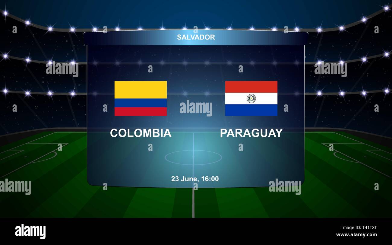Colombia vs Paraguay marcador de fútbol soccer plantilla gráfica de difusión Imagen Vector stock - Alamy
