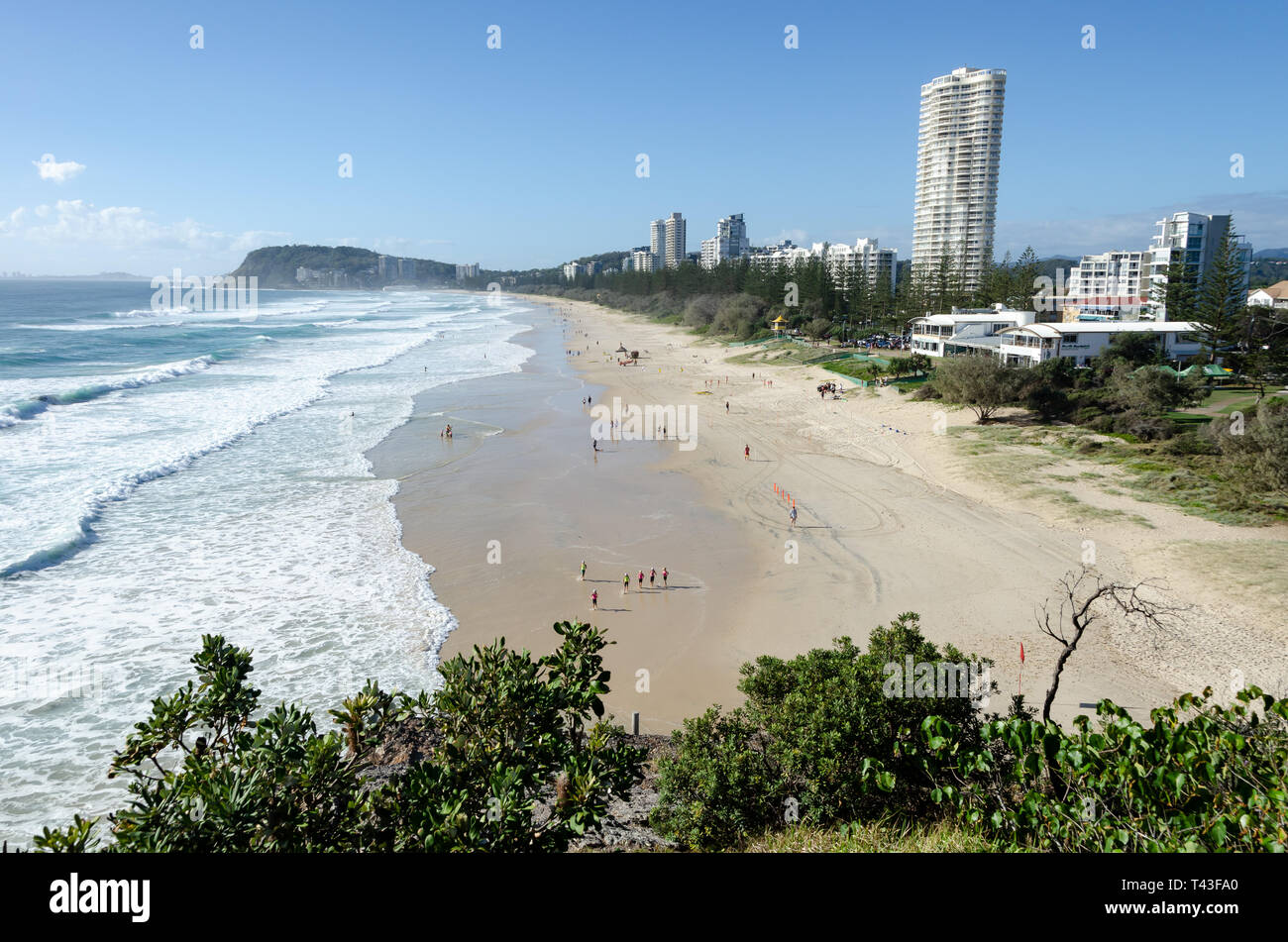 Playa y muelle, Burleigh Heads, Gold Coast, Queensland, Australia Foto de stock