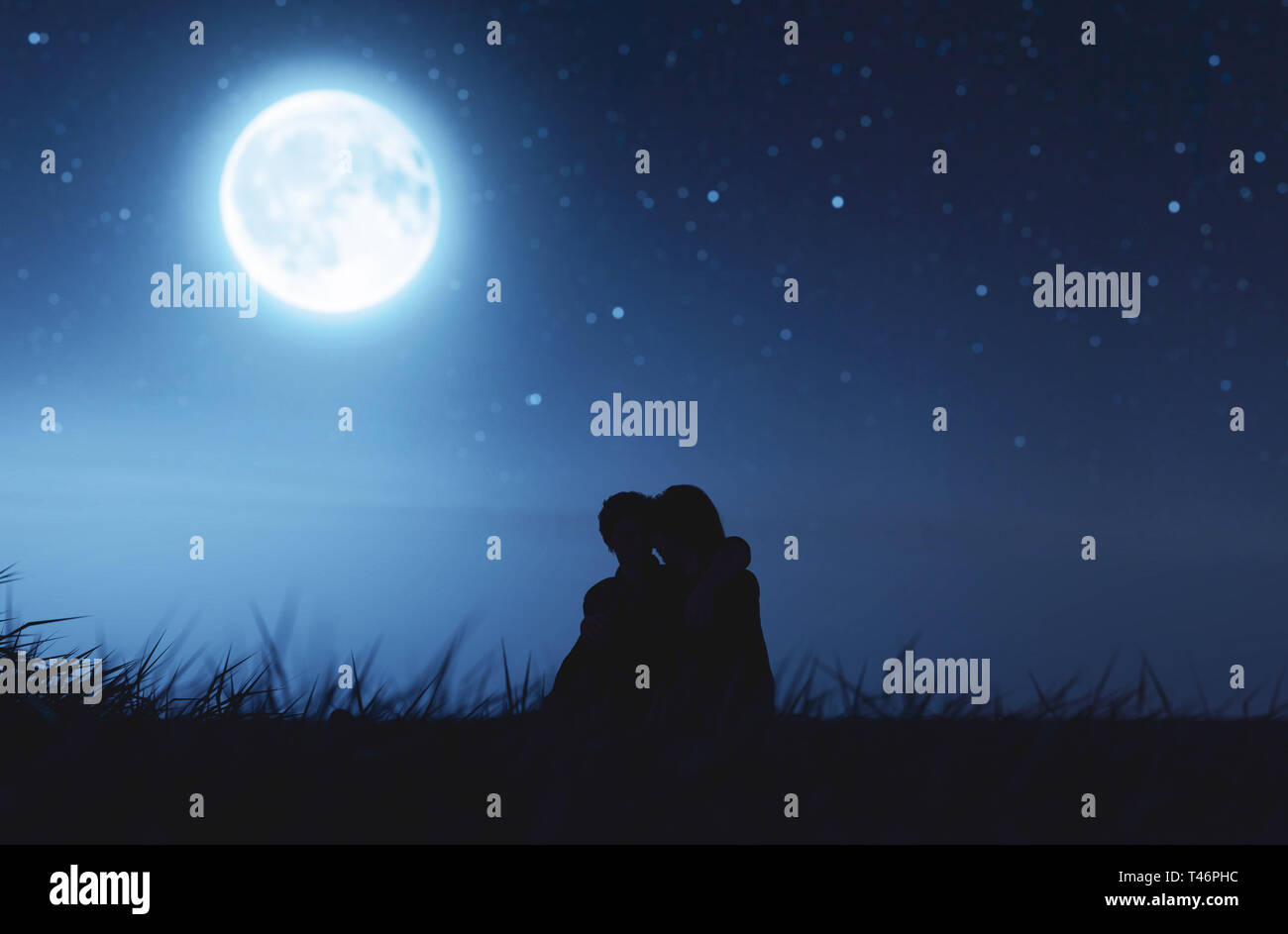 Las parejas de amor bajo la luna,3D rendering Fotografía de stock - Alamy