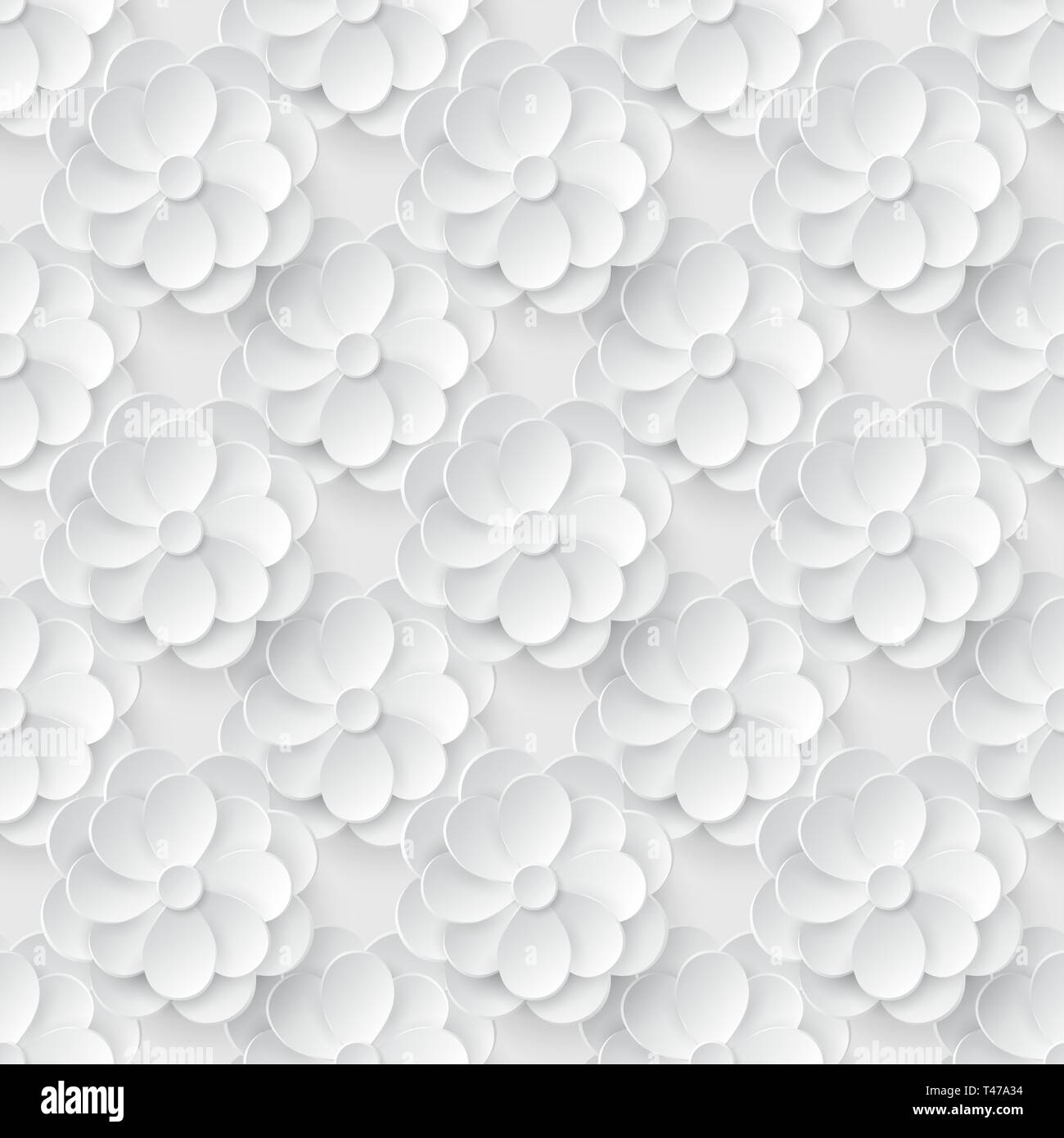 Patrón sin fisuras con flores de papel blanco. Monocromo fondo floral. Ilustración vectorial. Ilustración del Vector