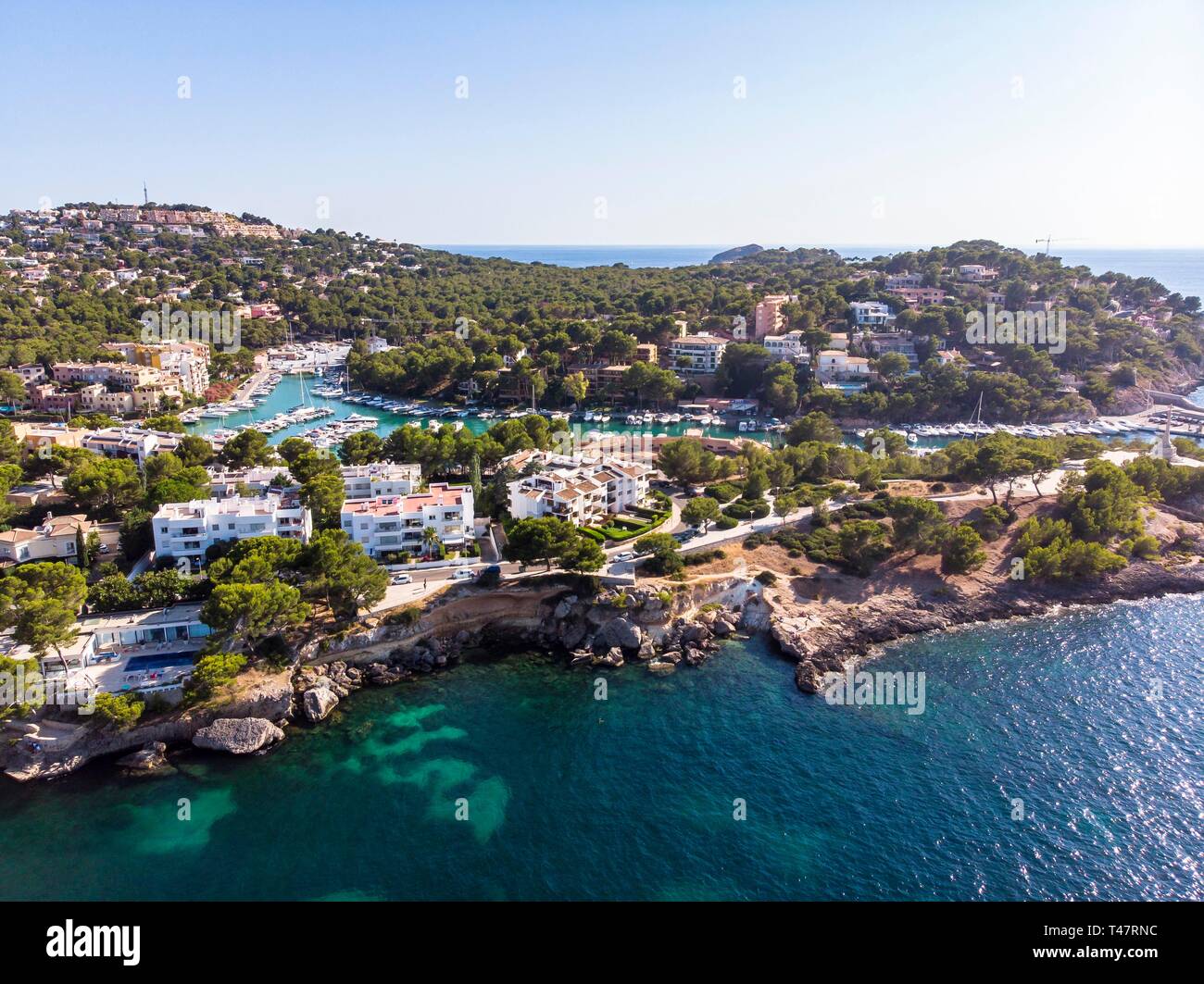 Foto aérea, vista de la bahía de Santa Ponca con marina, Santa Ponca, Mallorca, Islas Baleares, España Foto de stock