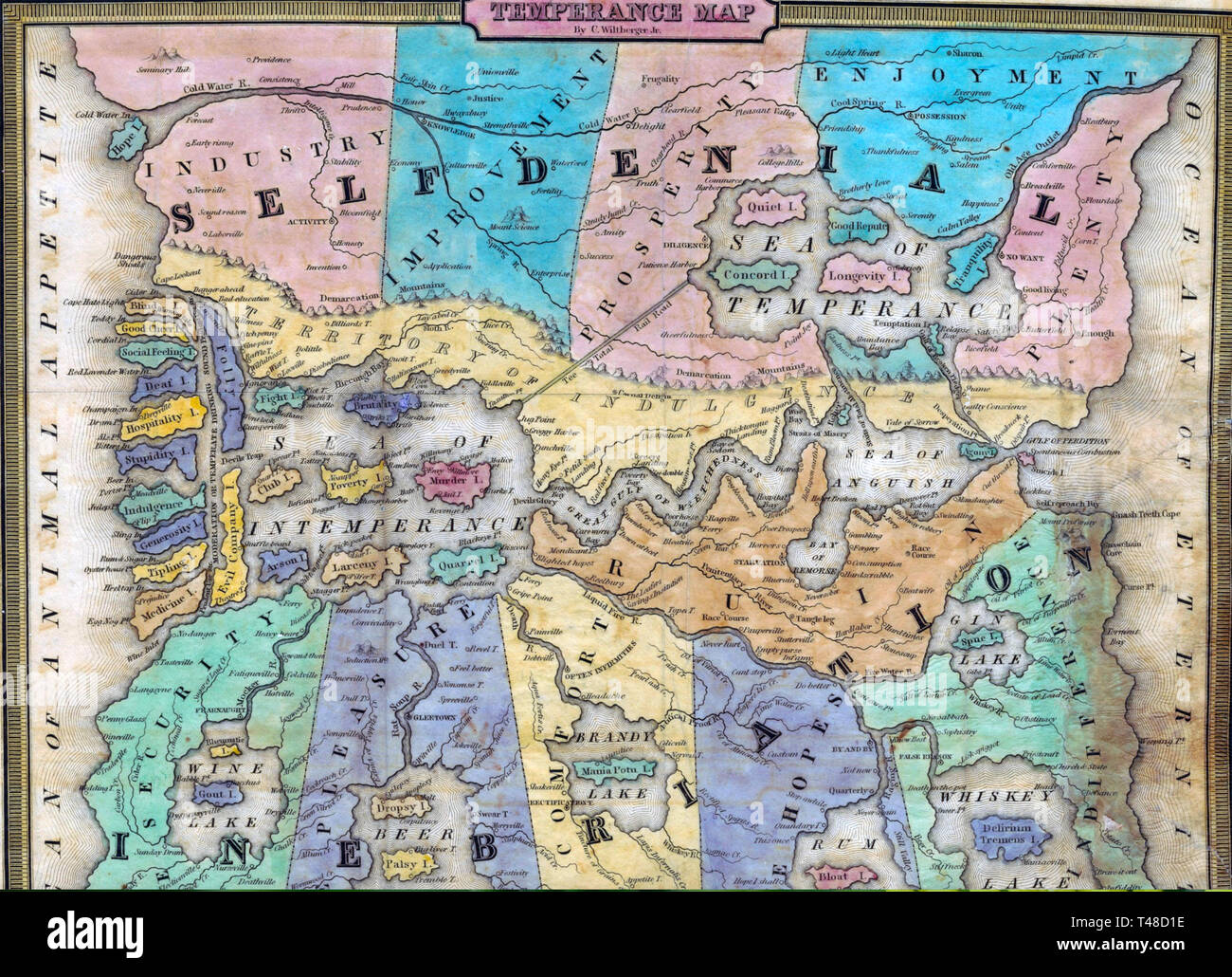 AMERICAN asociaciones antialcohólicas un mapa alegórica de la templanza por el Reverendo John Wiltberger Jr. en 1838 Foto de stock