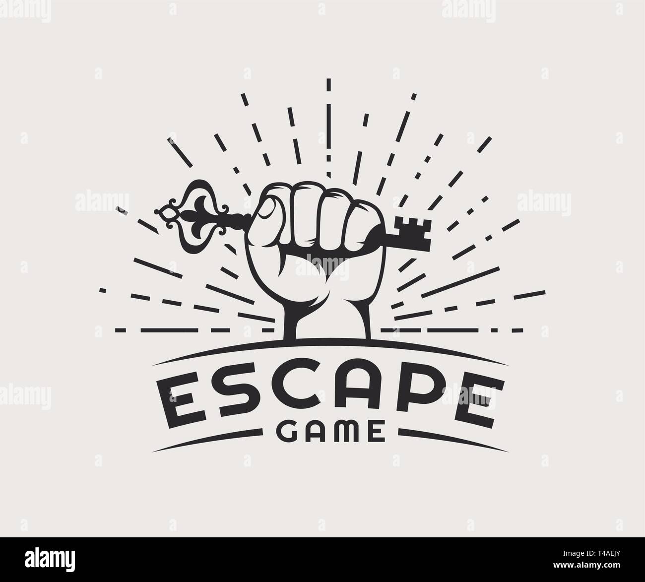 Logotipo del juego de Escape. Insignia Vector aislado sobre un fondo blanco. Ilustración del Vector