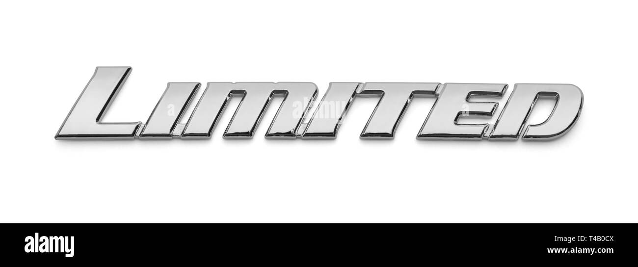 Logotipo de metal limitada del vehículo aislado sobre fondo blanco. Foto de stock