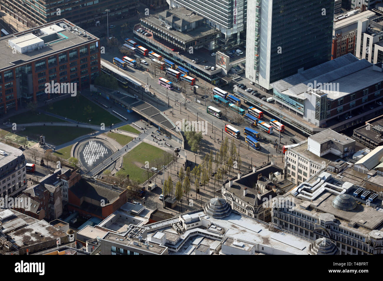 Vista aérea de Manchester Piccadilly Gardens Foto de stock