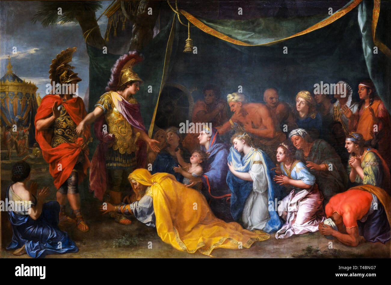 Alejandro Magno pintura, Charles Le Brun, las reinas de Persia en los pies de Alexander, también llamado La Carpa de Darío, Siglo xvii Foto de stock