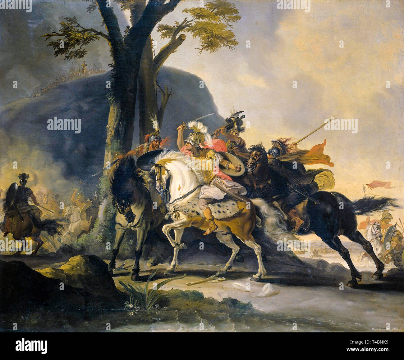 Alejandro Magno en la batalla de Granicus contra los persas, pintado por Cornelis Troost, 1737 Foto de stock