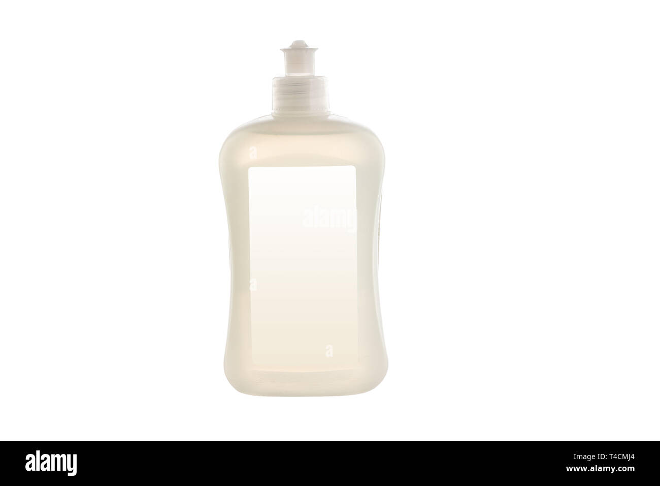 Producto de limpieza de la casa. Botella de plástico con jabón líquido lavavajillas aislado sobre fondo blanco. Foto de stock