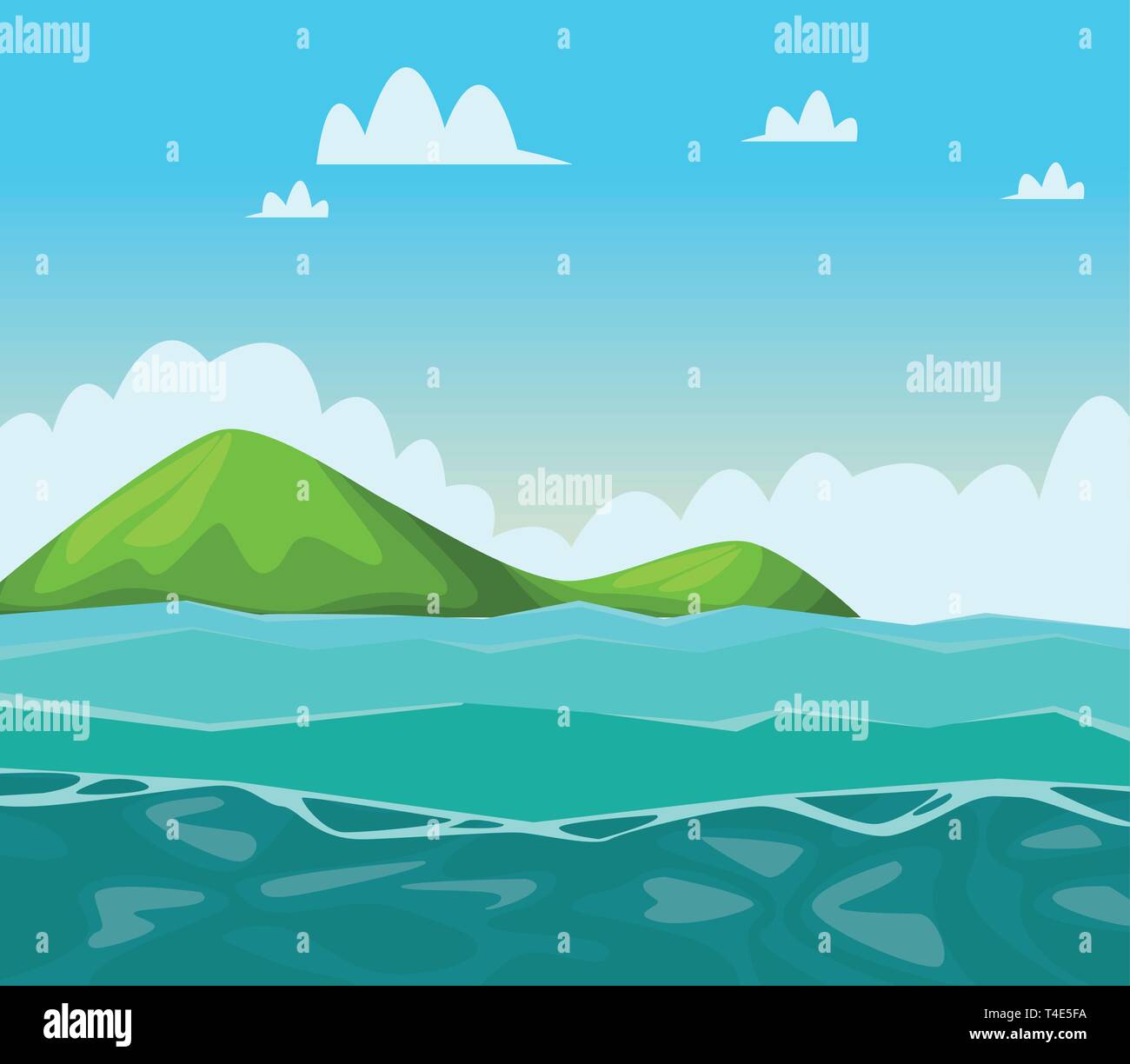 Mar Y Montanas Paisaje Dibujos Animados Imagen Vector De Stock Alamy