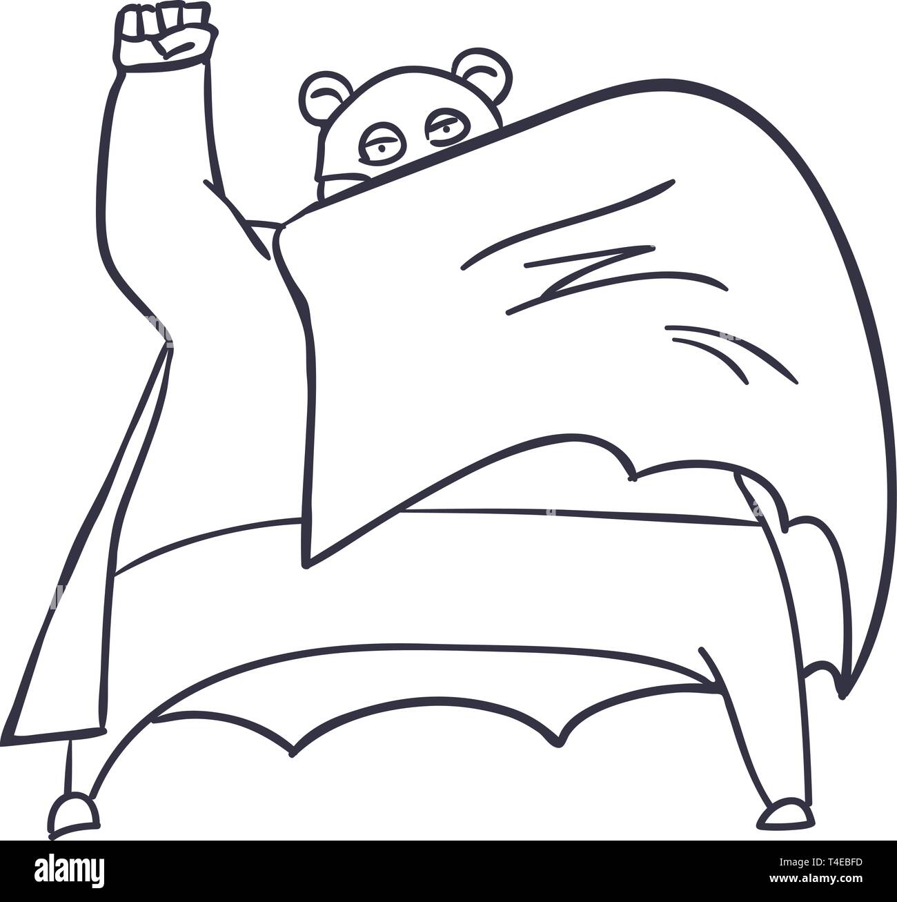 Cartoon dibujadas a mano Super héroe personaje con manto. Vector Ilustración del Vector