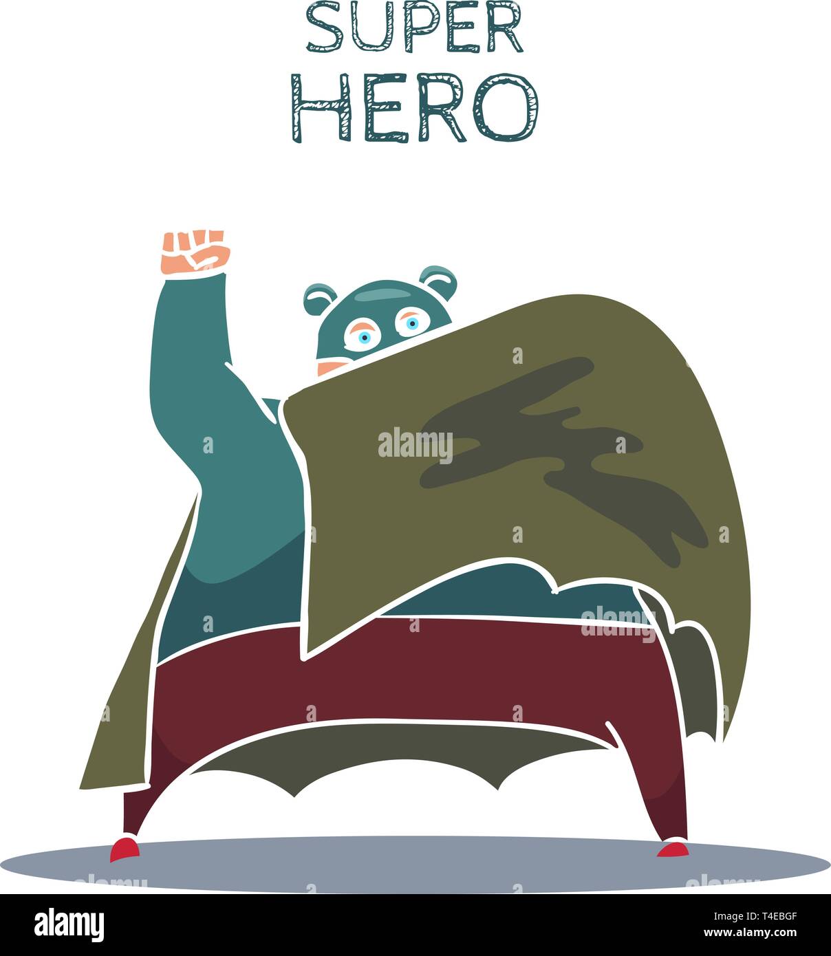 Cartoon dibujadas a mano Super héroe personaje con manto. Vector Ilustración del Vector