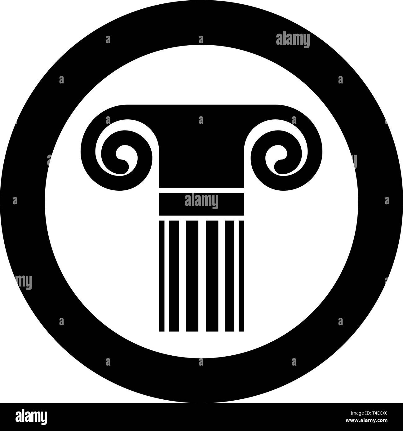 Columna de estilo antiguo de la arquitectura clásica antigua columna Elemento Pilar columna icono greco-romano en el círculo de color negro redondo ilustración vectorial Ilustración del Vector