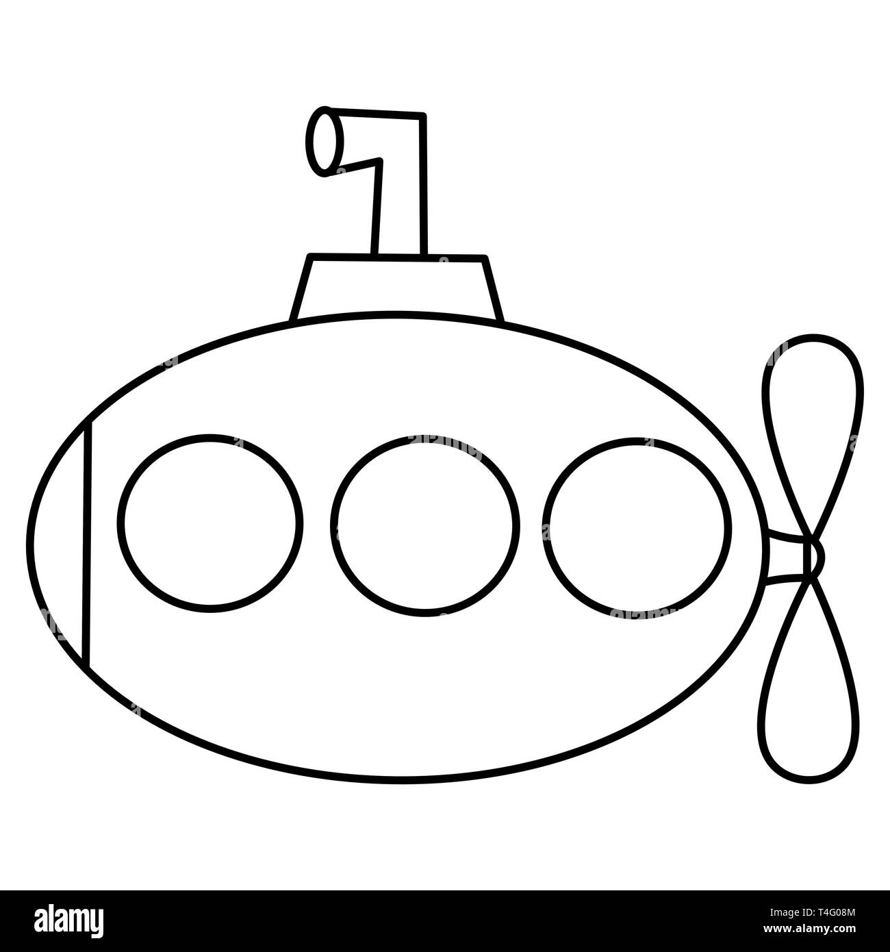 Caricatura en blanco y negro para colorear la ilustración vectorial submarino art Ilustración del Vector