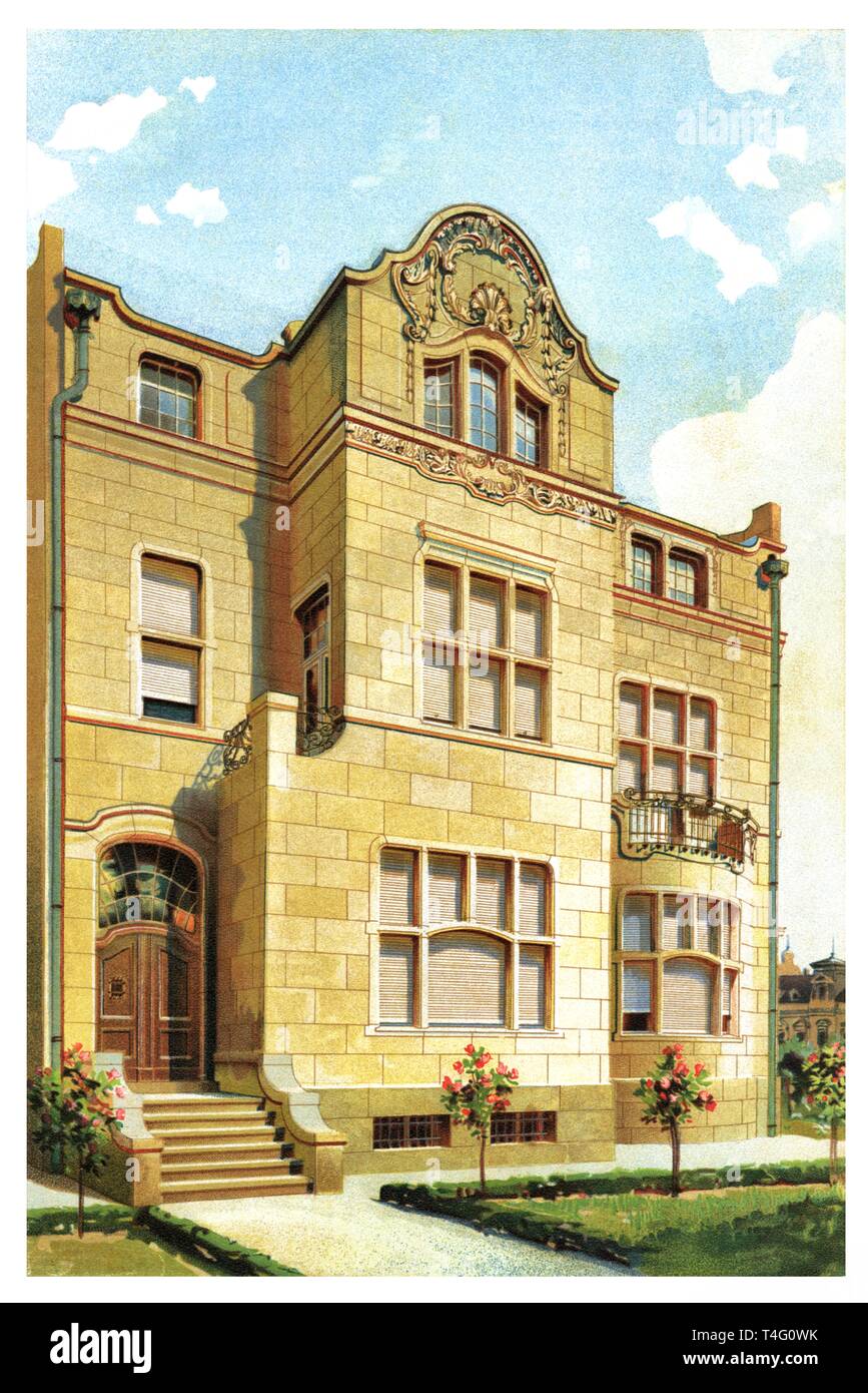 Casa Residencial en Leipzig, Alemania - vintage ilustración grabada. Desde modernas casas urbanas, 1905 Foto de stock