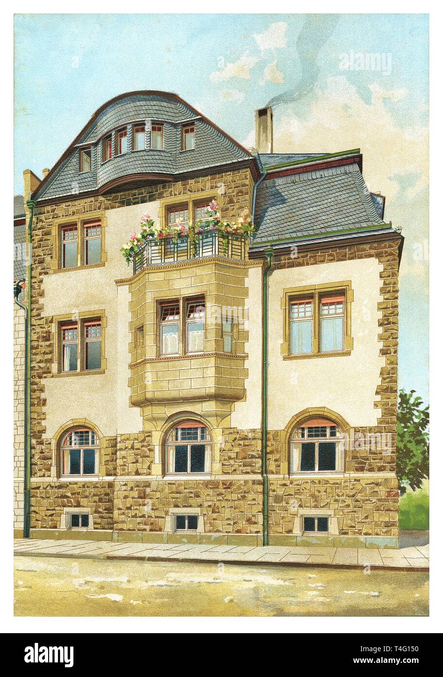 Casa Residencial en Colonia, Alemania - vintage ilustración grabada. Desde modernas casas urbanas, 1905 Foto de stock