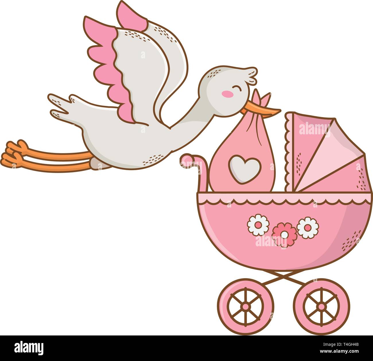 Cute baby shower cigüeña Saco bebé sosteniendo con carro cartoon  ilustración vectorial diseño gráfico Imagen Vector de stock - Alamy