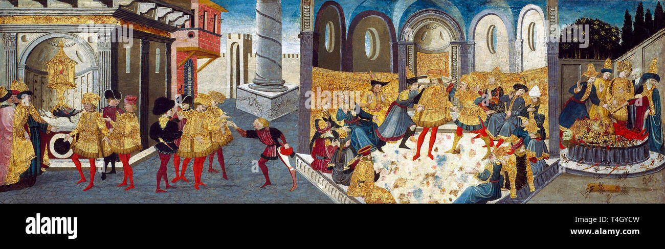 El asesinato y Funeral de Julio César, pintura, c. 1455 Foto de stock