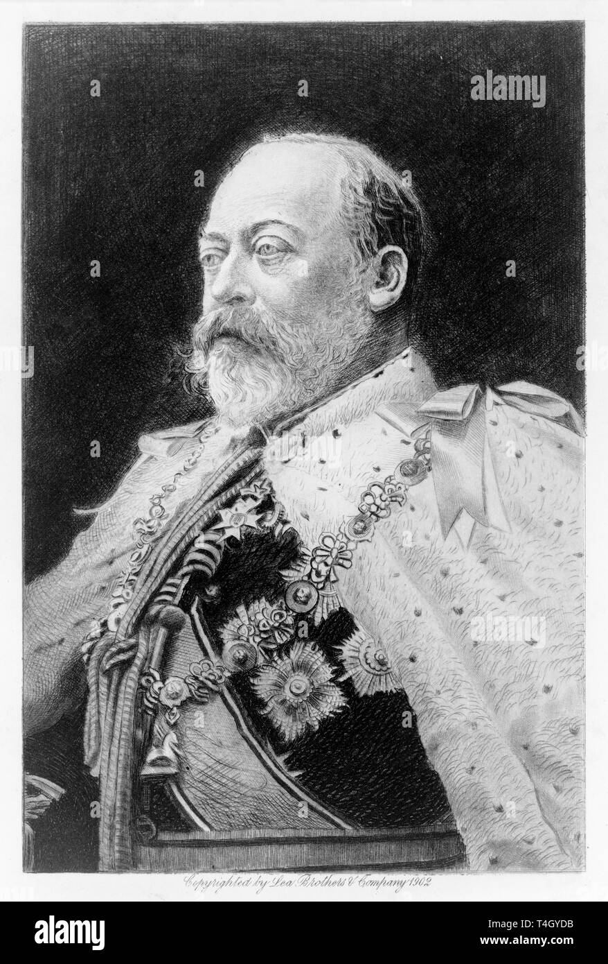 King Edward VII, retrato grabado por Franz Raubicheck, 1901 Foto de stock