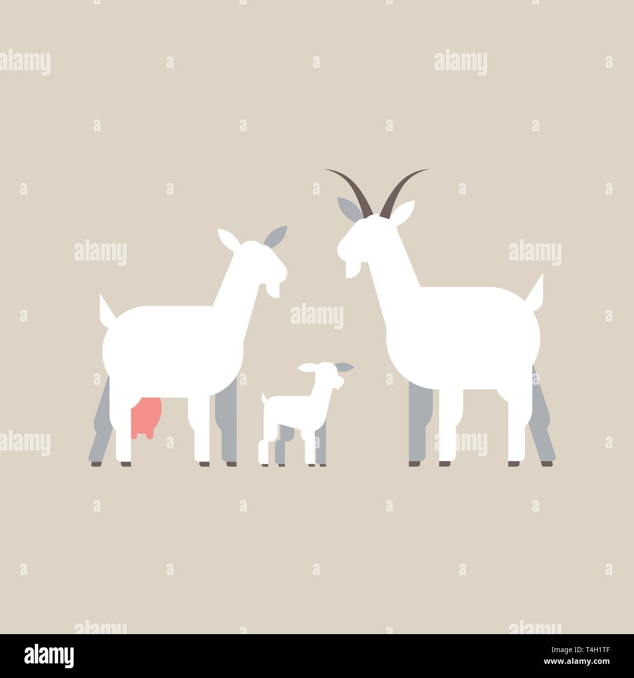 Las cabras de la familia blanco lindo dibujos animados animales domésticos de granja de cría de ganado de pastoreo concepto flat Ilustración del Vector