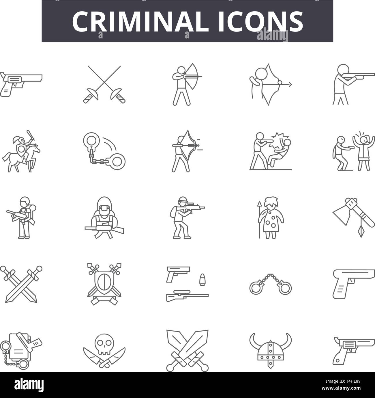 Línea penal iconos, signos, vector. Ilustración del concepto de esquema