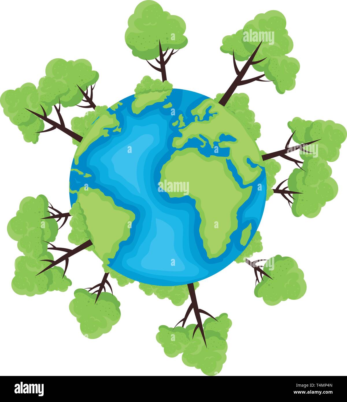 Mundo planeta tierra con árboles plantas Imagen Vector de stock - Alamy