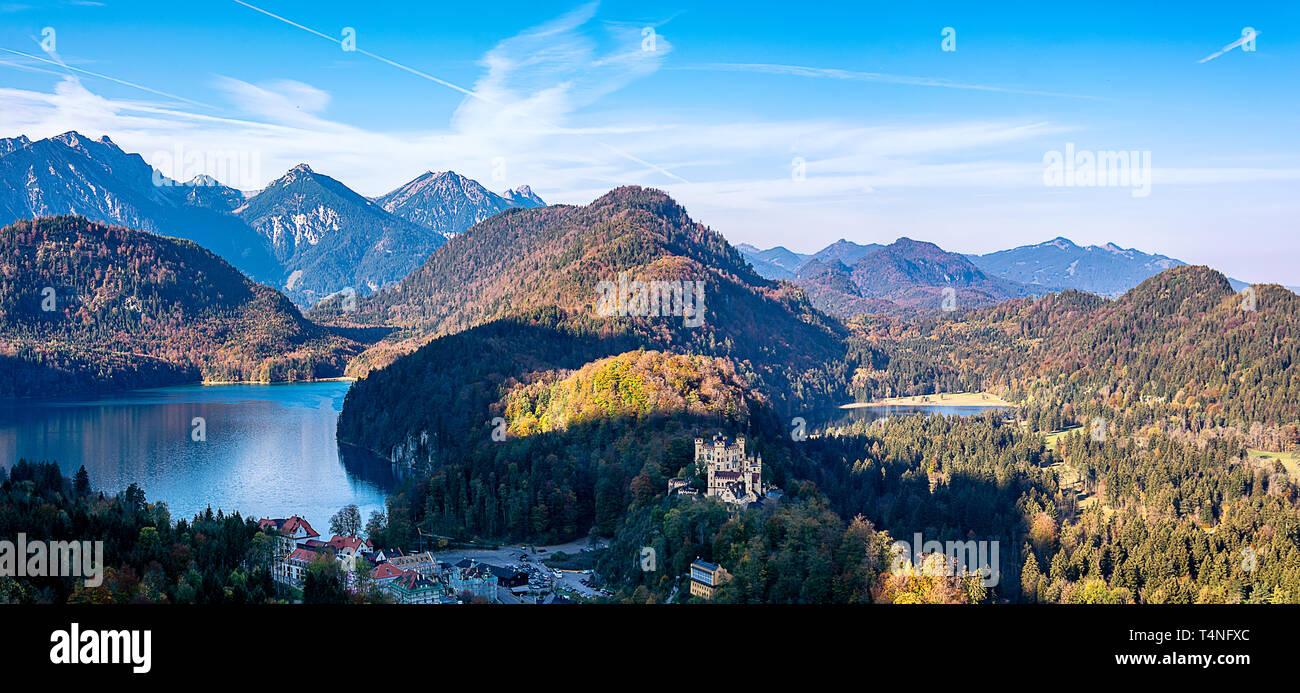 Panorama de Alpsee y Schwansee. Foto de stock